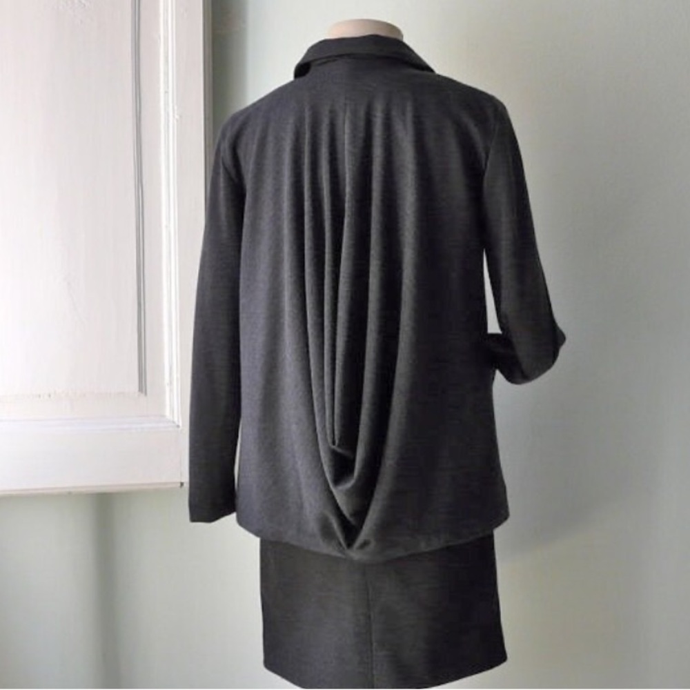 Pierre Cardin Inspired Draped-Back Coat in Charcoal Grey